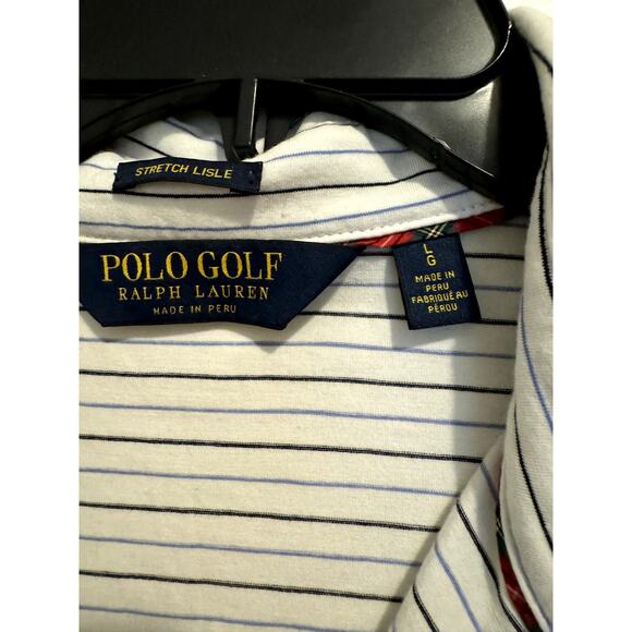 Polo Golf from Ralph Lauren Stretch Lisle White w/ Blue Stripes Size Large - Picture 4 of 13